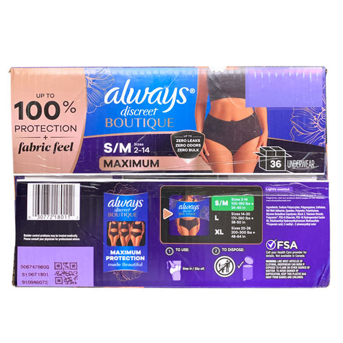 Always Discreet Boutique Incontinence Underwear, S/M, Maximum Protection, 36ct. - Picture 2 of 2