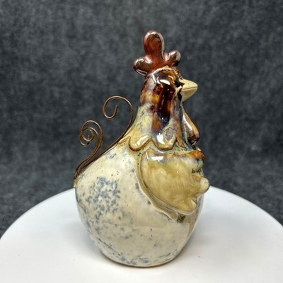 Pottery Chicken Rooster Sculpture Farmhouse Decor B32H Ceramic Bird Statue