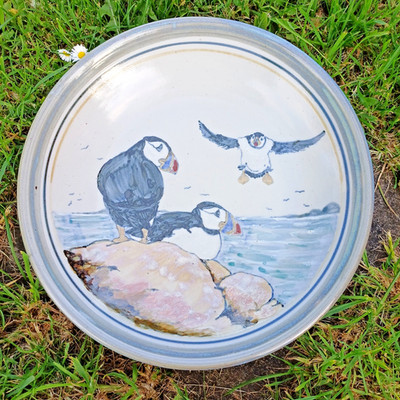 Highland Stone Ware Keramik große Papageientaucher Vogel Schale 36 cm
