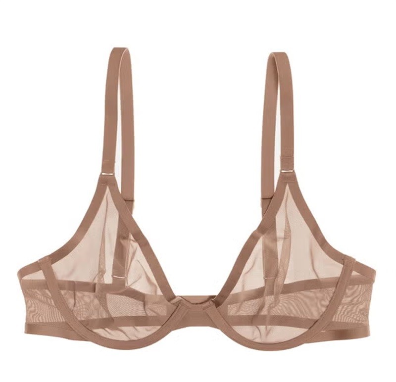 NWOT CUUP 36C The Plunge Mesh Taupe Sheer Underwire Bra 126378