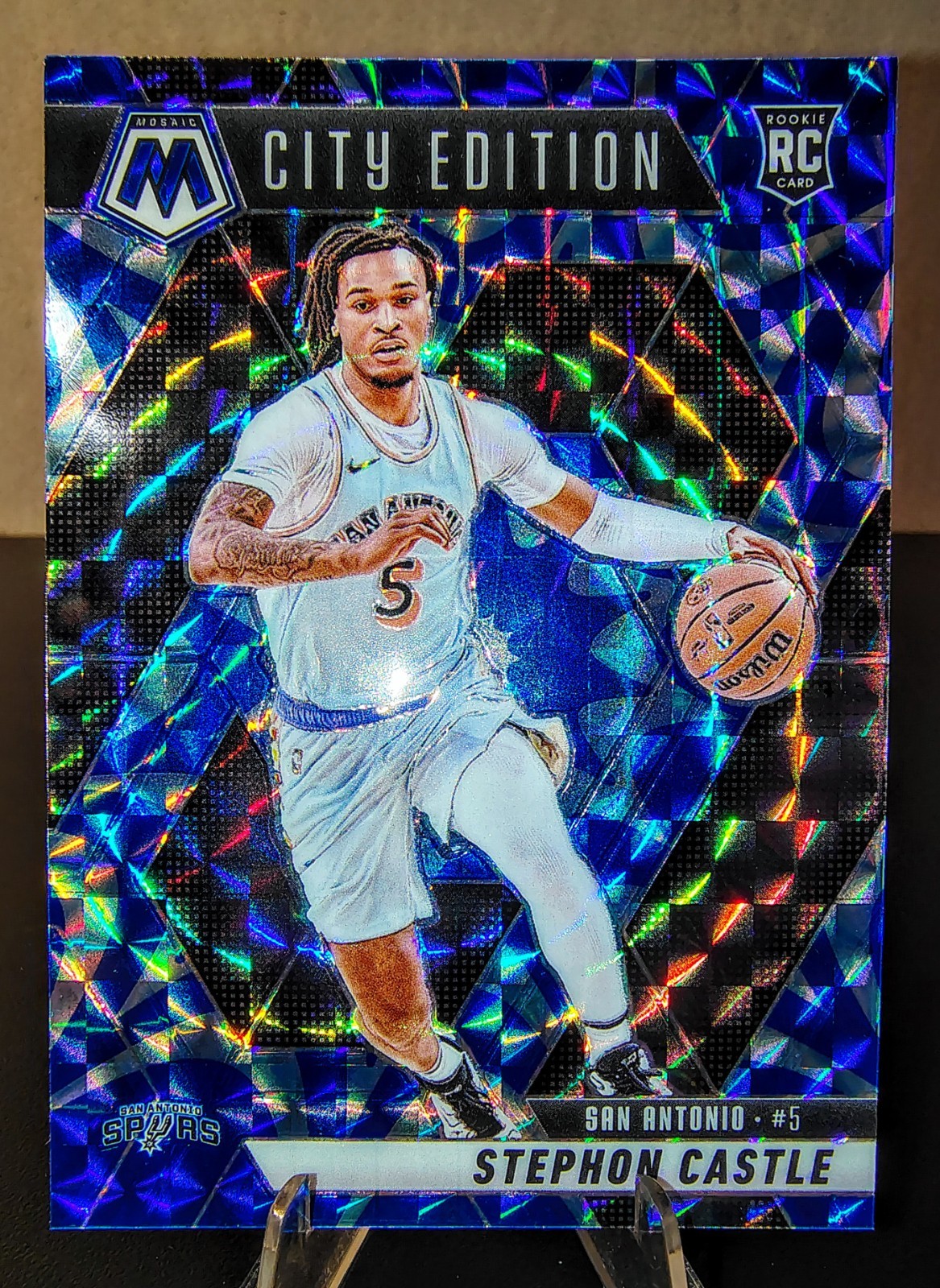 2024-25 Panini Mosaic - City Edition Stephon Castle #290 Reactive Blue Mosaic...