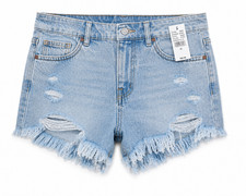 PacSun High Rise Festival Distressed Denim Shorts Garden Blue