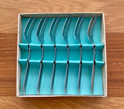6 x Edelstahl Kuchen Gebäck Wüste Gabeln Oneida Community Neu Verpackt