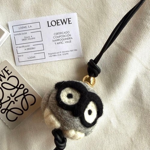 LOEWE Owl Charm Leather Accessory Jewelry Bag Charm Authentic Rare Genuine