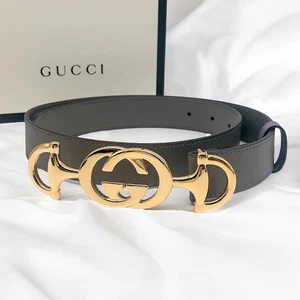 Ceinture GUCCI Zumi boucle dorée gris imbriquée sans boîte cuir 75/30 550122
