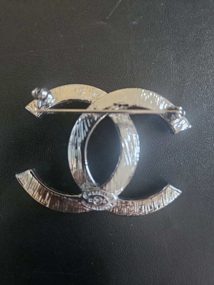 CHANEL Silver-tone Rhinestones Coco Mark 12A Pin Brooch Charm Excellent  - Image 3 of 3