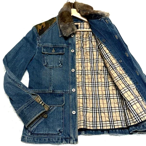Giacca denim Burberry etichetta nera fodera Nova check taglia M