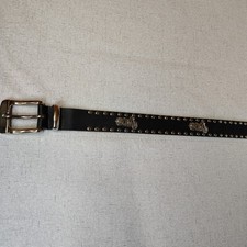 Black Leather Motorcycle Studded Belt Biker Western Silver Tone Conchos Size M
