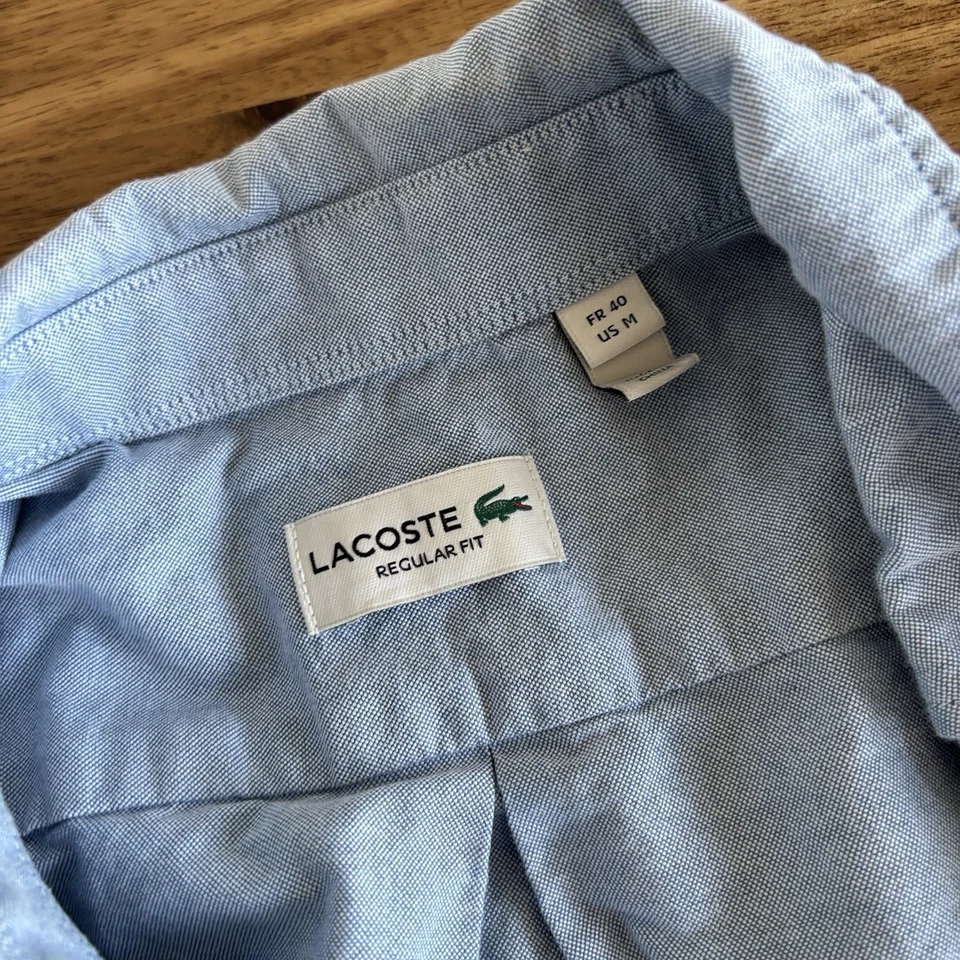 Camisa Oxford de manga corta azul claro de Lacoste para hombre con logotipo mediano Preppy dinero antiguo Foto 4 de 4