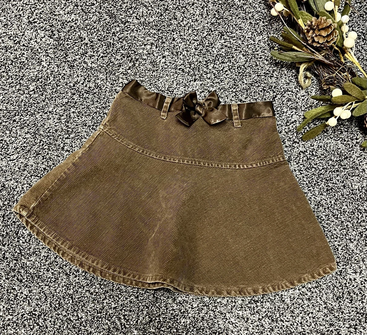 Vintage 2006 Brown Ribbed Corduroy Flare Gap Skirt Toddler Girls 5t Ribbon Belt