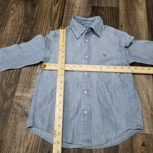 Polo Ralph Lauren Button Down Shirt Youth Size 5 Blue Cotton Classic (STARCHED) - Picture 3 of 13