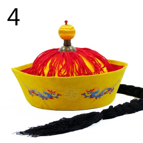 Men Chinaman Hat Dragon Qing Dynasty Emperor Tang Cap China Fancy Dress Retro - Picture 15 of 25