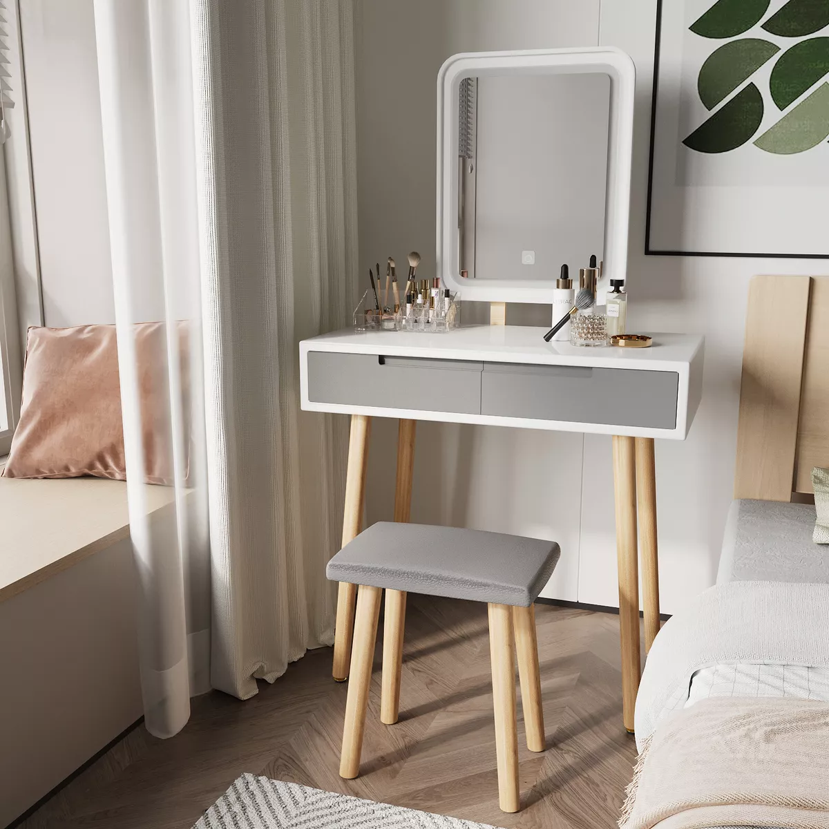 Nicol vanity set with stool and mirror online