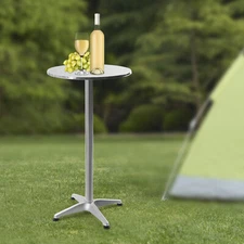 Round Outdoor Dining Table Metal Base Tall Bistro Pub Table Cocktail Bar Table