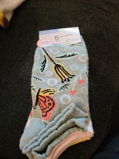 Wonder Nation Girls Bees Trees Seas 6-Pack No Show Socks - Size 4-10 Large