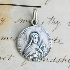 St Therese of Lisieux Small Medal - Sterling Silver Antique Replica