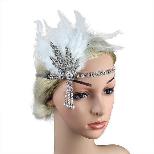 1920s Headband Black Feather Bridal Great Gatsby 20s Flapper Headpiece Gangster - Picture 15 of 16