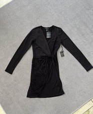 Forever 21 Black Long Sleeve Knit Short Wrap Dress Size M NEW NWT