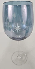 Blue Iridescent Etched Starburst Wine/Water Goblet/Glass 9.25" Tall 💙