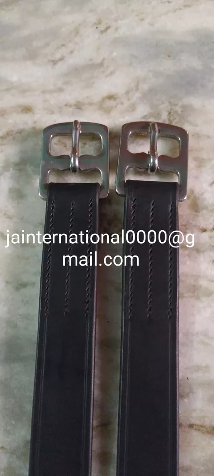 58" Black Pair of 1" Wide Genuine Leather English Stirrup Leathers Horse Tack. - Image 3 of 4