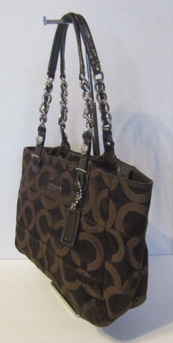 Coach Signature Tote Madison Tribeca OP Art Brown Canvas Leather Shoulder Bag - Picture 10 of 14