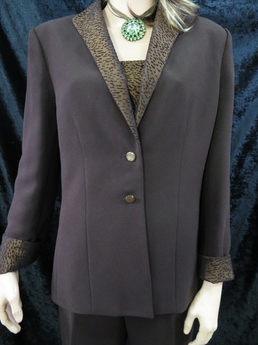 Kasper ASL Vintage 3pc brown Jacket, trousers & top evening suit UK 12 - Picture 5 of 12