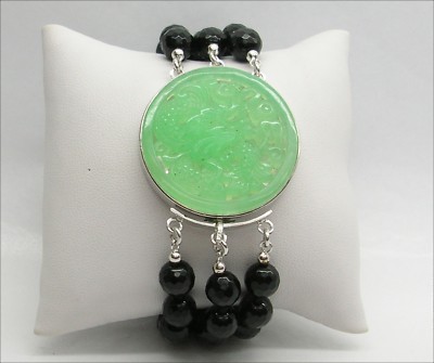 ARMBAND SILBER 925 MIT GRÜNER JADE UND FACETTIERTEM ONYX AGRP 013