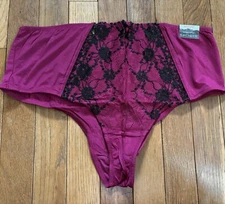 Plus Size 14/16 Lane Bryant Cacique Cheeky Brief Panty Berry Red Pink Black Lace