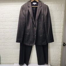 JOHN MEYER of Norwich Sz 12 2-Piece Pant Suit Brown Herringbone VGUC FREE S/H