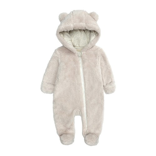 Newborn Infant Baby Girls Boys Fleece Bear Hooded Footed Romper Jumpsuit Clothes - Bild 4 von 13