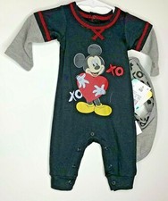 Mickey Mouse Newborn One Piece Baby Outfit XOXO Bib Black Gray Disney New
