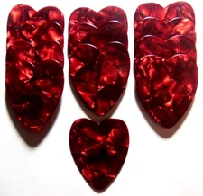 12 pics Red Pearl Heart Shaped Guitar Picks .71mm Celluloid Medium gauge - Blank