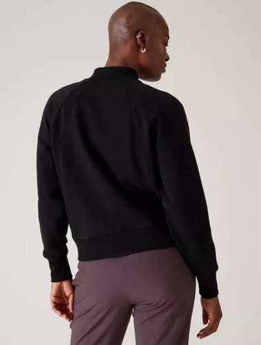 Athleta SP Small Petite Retroplush Bomber Jacket Black NEW! #848964 - Picture 3 of 4
