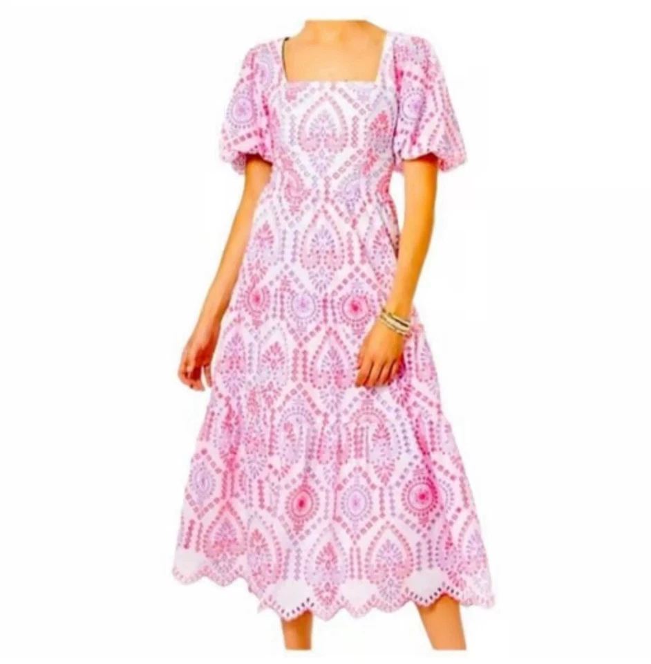 Lilly Pulitzer Katalina Midi Eyelet Dress Sunset Dreamer Eyelet $348 Size 14 - Image 2 of 4