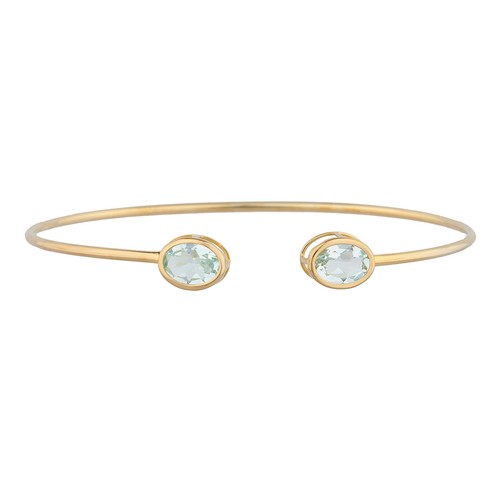 14Kt Gold Aquamarine Oval Bezel Bangle Bracelet - Picture 4 of 8