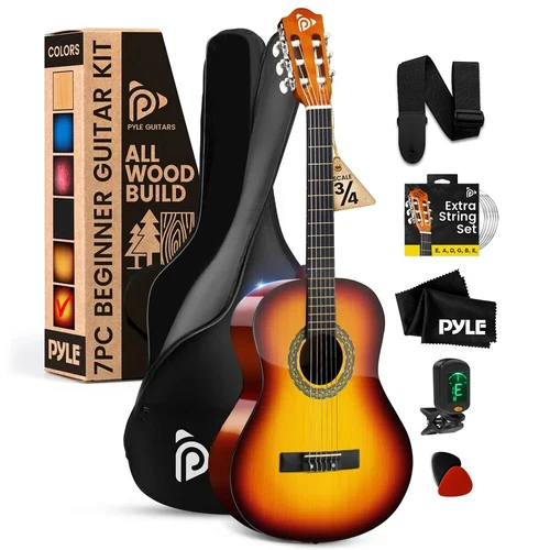 Pyle 36" -inch 6-String Classic Style Guitar - 3/4 Scale Size w/ Digital Tuner