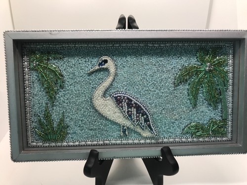 Der Weltreisende gerahmt Fliege bei Nacht Hand Perlen Vogel Bäume Bild/Tablett INDIEN - Bild 4 von 9