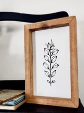 Boho Aesthetic Wood Framed Black and White Art Shelf or Wall Home Decor