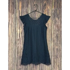 Speechless Dress Womens XL Navy Lace Flutter Sleeve Scoop Neck Mini Elegant