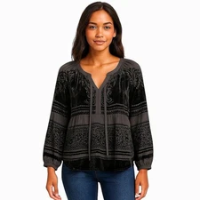 Anthropologie Daniel Rainn Black Burnout Velvet Boho Blouse Whimsygoth Top M