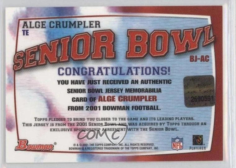 2001 Bowman Rookie Jerseys Alge Crumpler #BJ-AC RC - Image 2 of 2