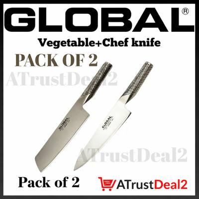 Global G5 7'' Veg Knife & G-2 8'' Chef Cromova 18 Steel New Sealed Boxed pack of 2