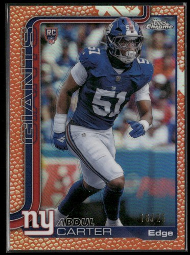 2025 Topps Chrome Abdul Carter RC Football Leather Orange /25 Giants Rookie