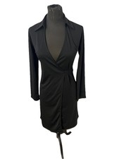 Express Long Sleeve True Wrap Mini Dress Size 1/2 Black Tick Knit