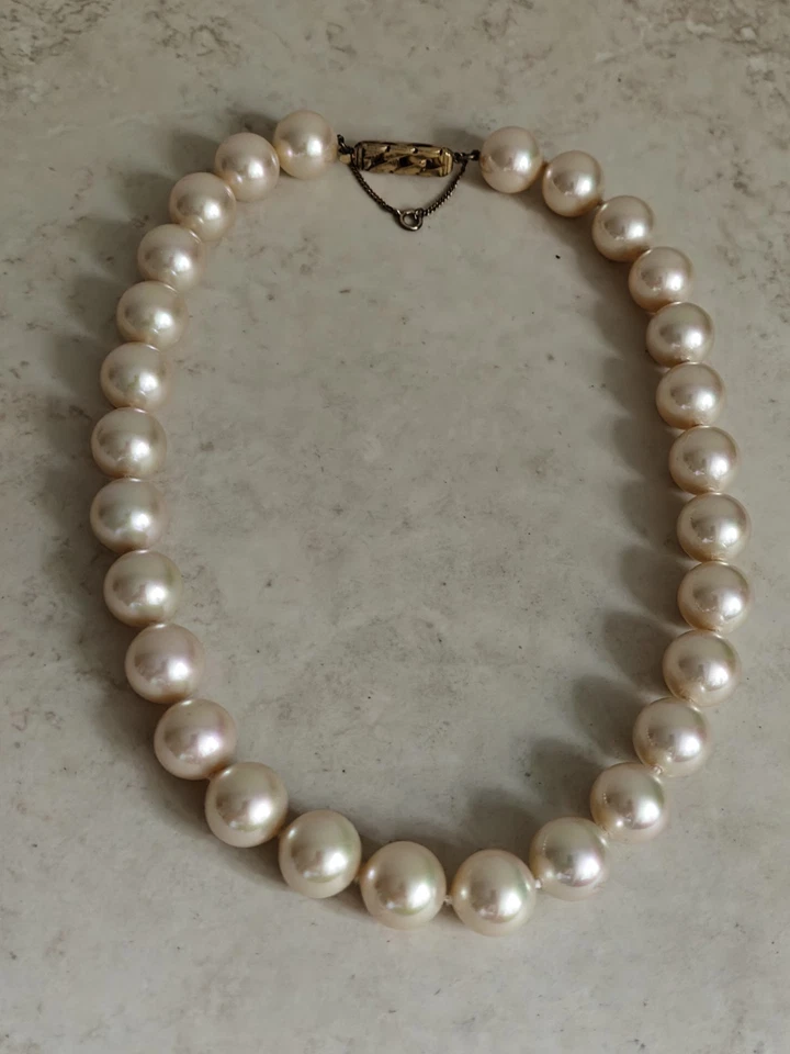 Superb Majorica Glass Large 15mm Pearls Necklace Gold Over 925 Silver Clasp VTG - Image 3 of 4