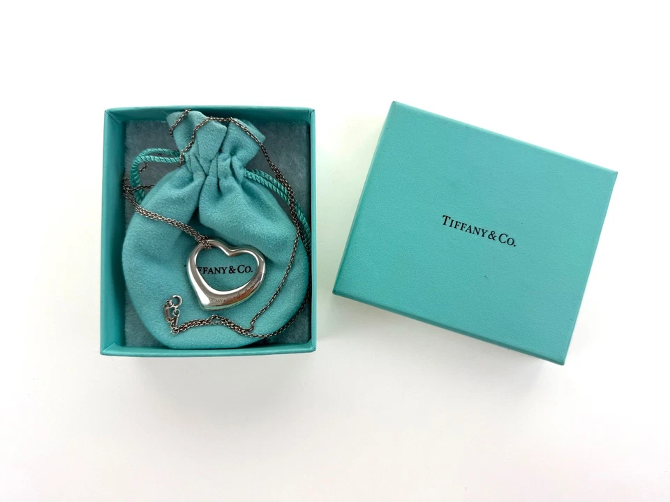 Pingente de coração aberto grande esterlina Tiffany & Co. Elsa Peretti 36 mm em corrente  - Imagem 2 de 4