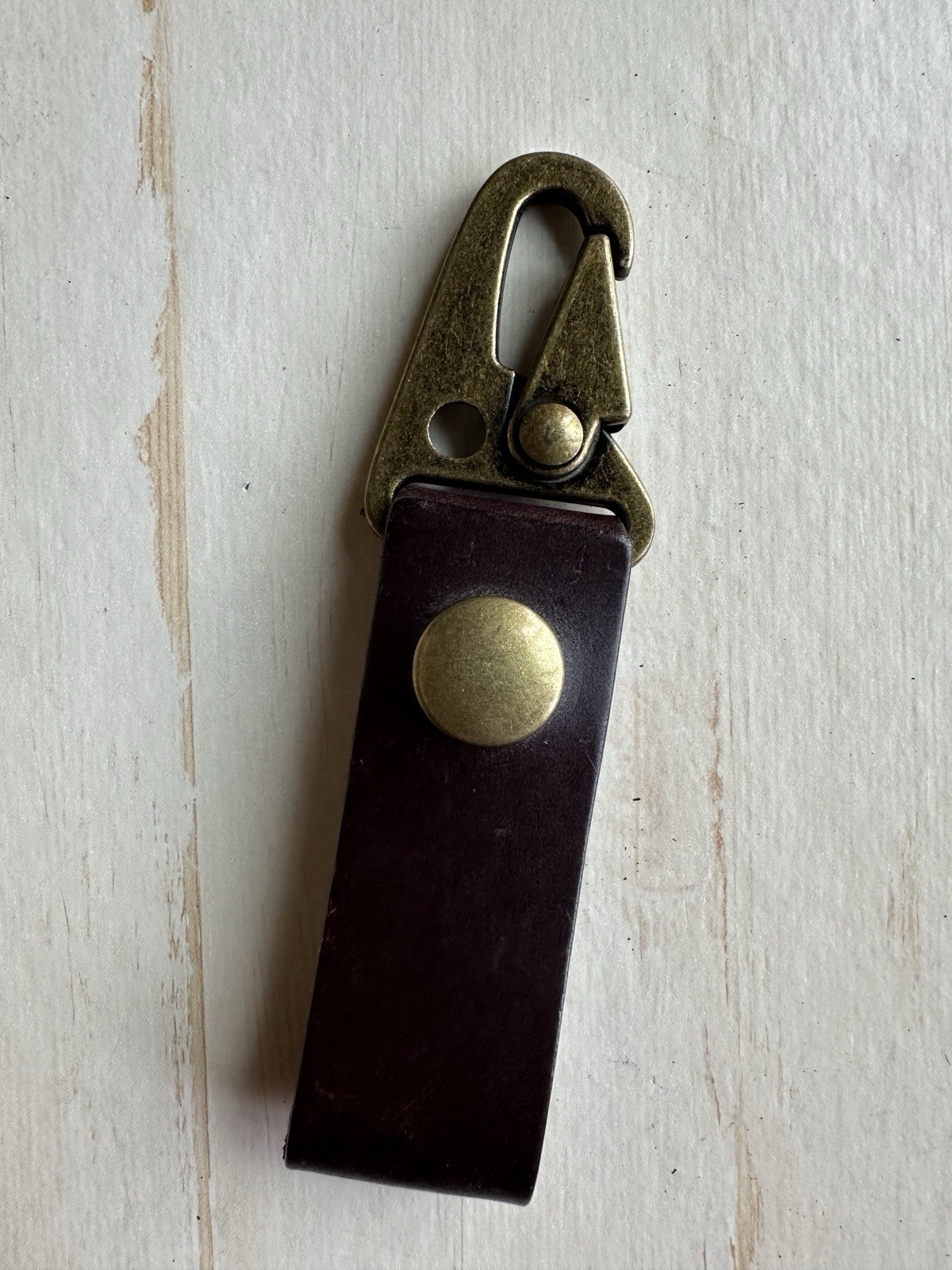 Antiqued HK Snap Hook And Brown Leather Key Keeper Keychain Belt