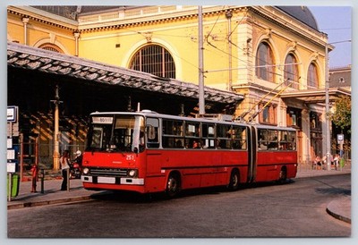 Budapest Keleti Station with 1989 Ikarus 280T Trolleybus Photochrome Postcard