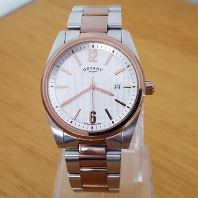 Herrenuhr 2-farbig Roségold & Silber selten Rotary Havana Gents Date GB02415/18