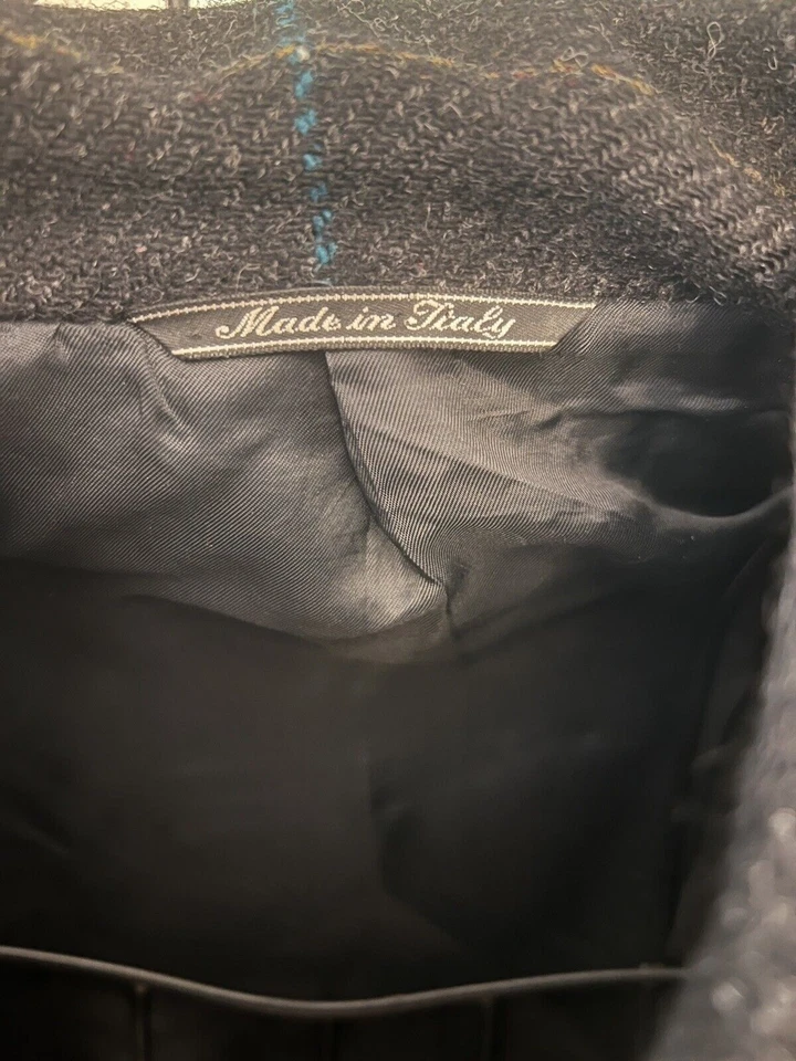 Blazer Gianni Versace tamanho 44 feito na Itália xadrez acabamento em couro lã vintage - Imagem 2 de 4